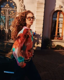 Red Floral Print Long Sleeve Blouse