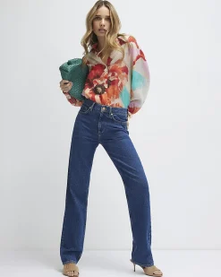 Red Floral Print Long Sleeve Blouse
