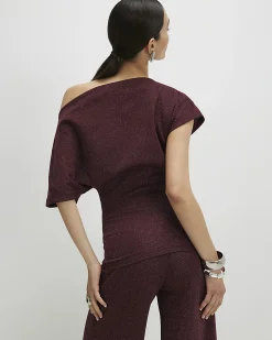 Red Glitter Drape Top
