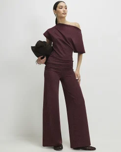 Red Glitter Wide Leg Trousers