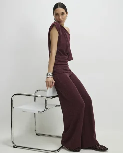 Red Glitter Wide Leg Trousers