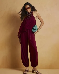 Red Halter Neck Balloon Leg Jumpsuit