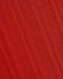 Red Knitted Racer Neck Ribbed Midi Dress