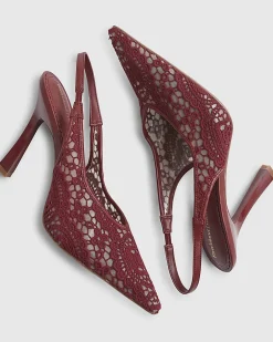 Red Lace Slingback Court Heels