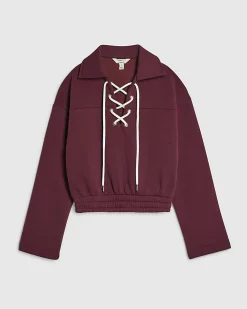 Red Lace Up Sweatshirt