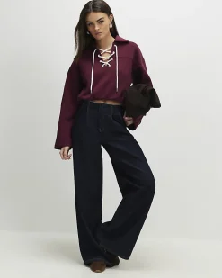 Red Lace Up Sweatshirt