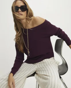Red Linen Blend Asymmetric Knit Jumper