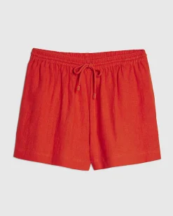 Red Linen Blend Shorts