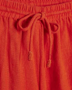 Red Linen Blend Shorts