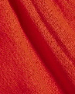 Red Linen Blend Tie Neck Short Sleeve Top