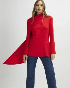 Red Long Sleeve Double Breasted Cape Blazer