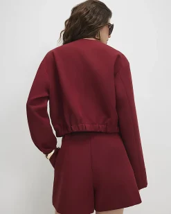 Red Long Sleeve Pocket Detail Bomber Jacket