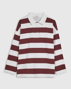 Red Long Sleeve Striped Rugby Top