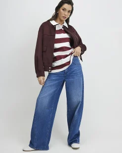 Red Long Sleeve Striped Rugby Top