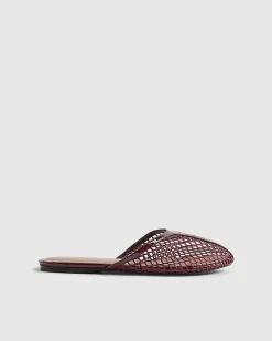 Red Mesh Slip On Flat Shoes