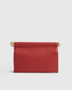Red Metal Handle Foldover Clutch Bag