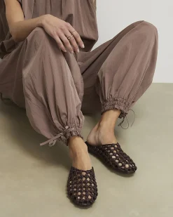 Red Open Weave Mule Sandals