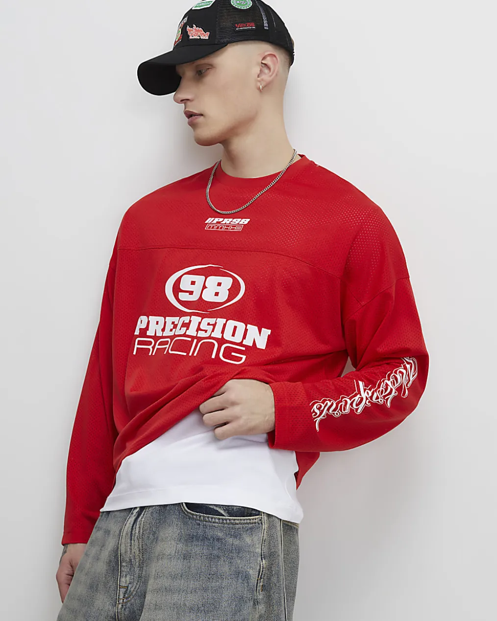 Red Oversized Fit 98 Long Sleeve T-Shirt