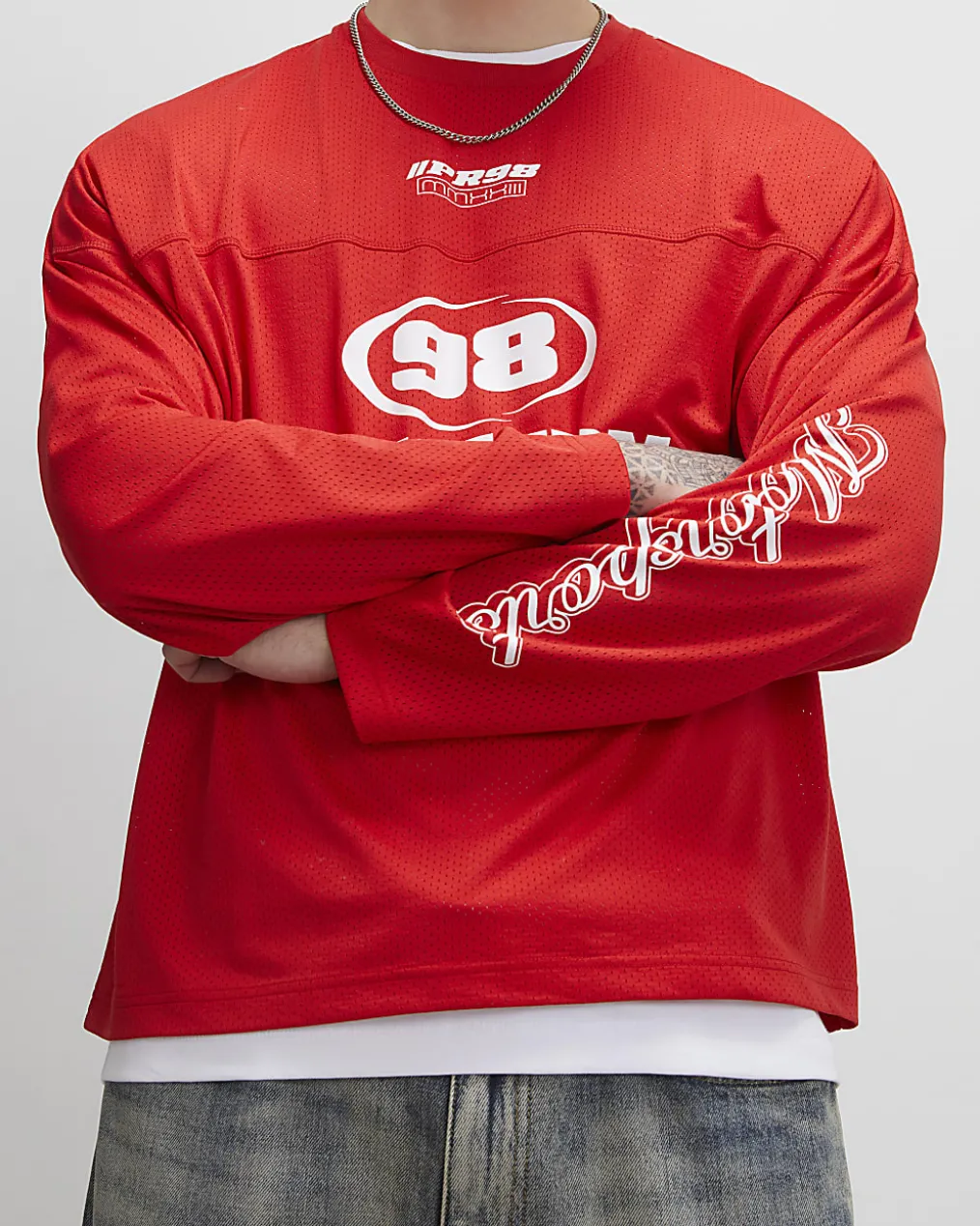 Red Oversized Fit 98 Long Sleeve T-Shirt