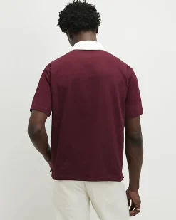 Red Oversized Fit Embroidered Rugby Shirt