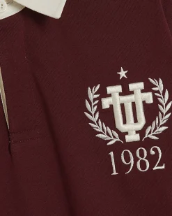 Red Oversized Fit Embroidered Rugby Shirt