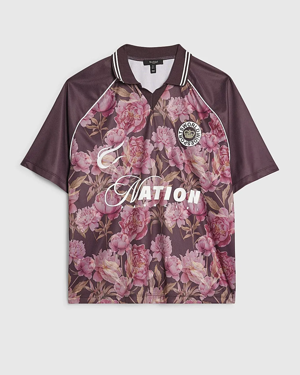 Red Oversized Fit Floral Mesh Rugby Shirt