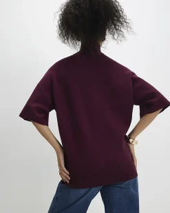 Red Oversized Knitted High Neck Top