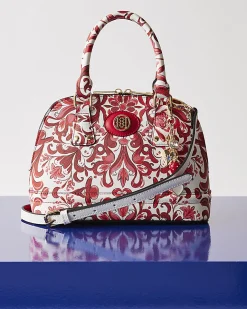 Red Paisley Print Cross Body Tote Bag