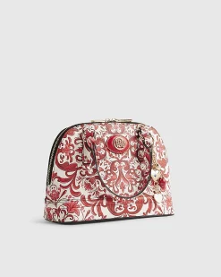 Red Paisley Print Cross Body Tote Bag
