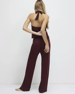 Red Peplum Halter Neck Lounge Set