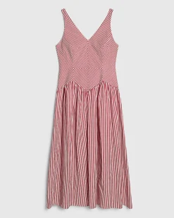 Red Petite V Neck Stripe Midi Dress