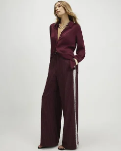 Red Pinstripe Crochet Side Stripe Joggers