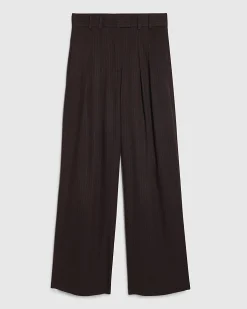 Red Pinstripe Pleated Wide Leg Trousers