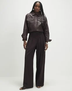 Red Pinstripe Pleated Wide Leg Trousers