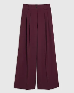 Red Pleated Wide Leg Trousers