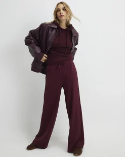 Red Premium High Waisted Wide Leg Joggers