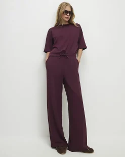 Red Premium Whipstitch Wide Leg Joggers