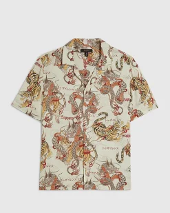 Red Regular Fit Japanese Dragon Shirt