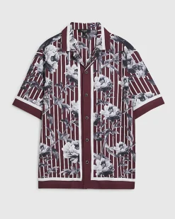 Red Regular Fit Stripe Floral Shirt