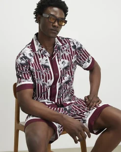 Red Regular Fit Stripe Floral Shirt
