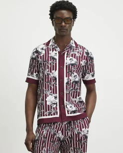 Red Regular Fit Stripe Floral Shirt