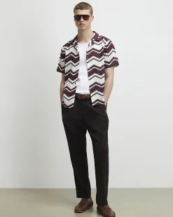 Red Regular Fit Zig Zag Crochet Shirt