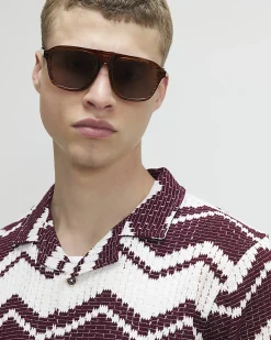 Red Regular Fit Zig Zag Crochet Shirt
