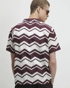 Red Regular Fit Zig Zag Crochet Shirt