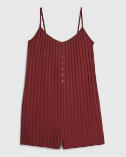 Red Ribbed Button Through Playsuit