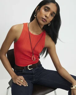 Red Ribbed Knitted Vest Top
