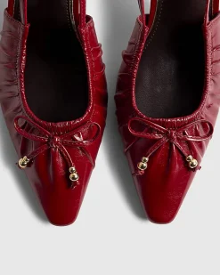 Red Ruched Bow Slingback Court Heels