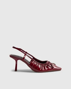 Red Ruched Bow Slingback Court Heels