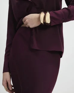 Red Satin Midi Skirt
