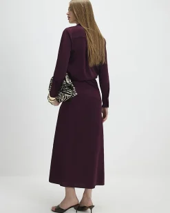 Red Satin Midi Skirt
